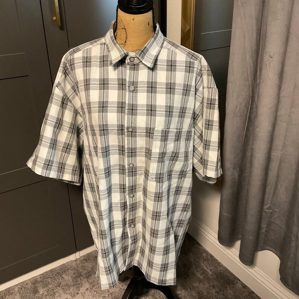 90s‎ vintage saga plaid men’s shirt button up short sleeve size XL 100% cotton